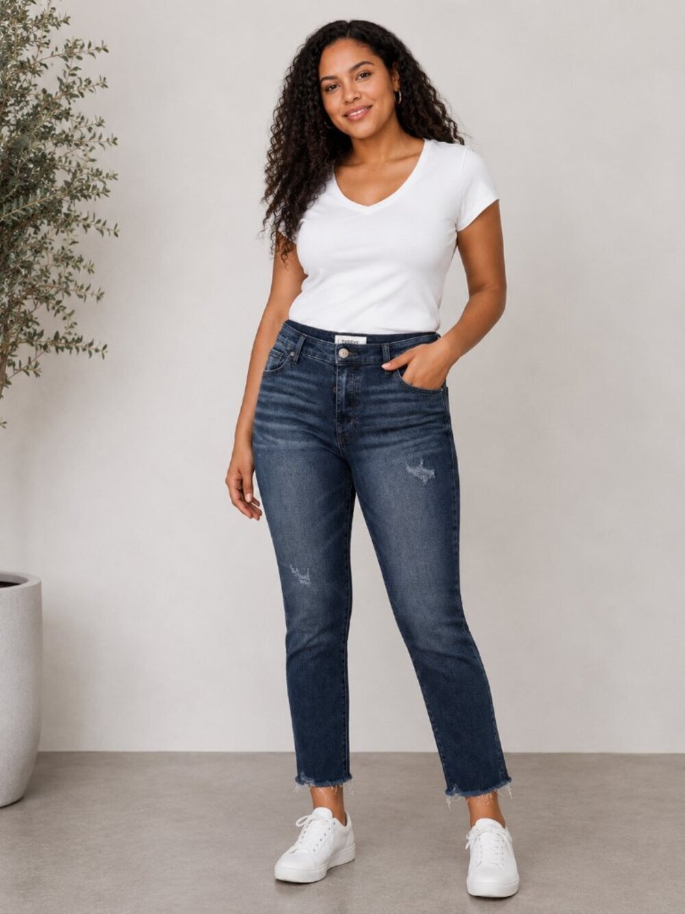Evereve the Eve Straight High-Rise Medium Wash Button Fly Jeans Women's Sz 25